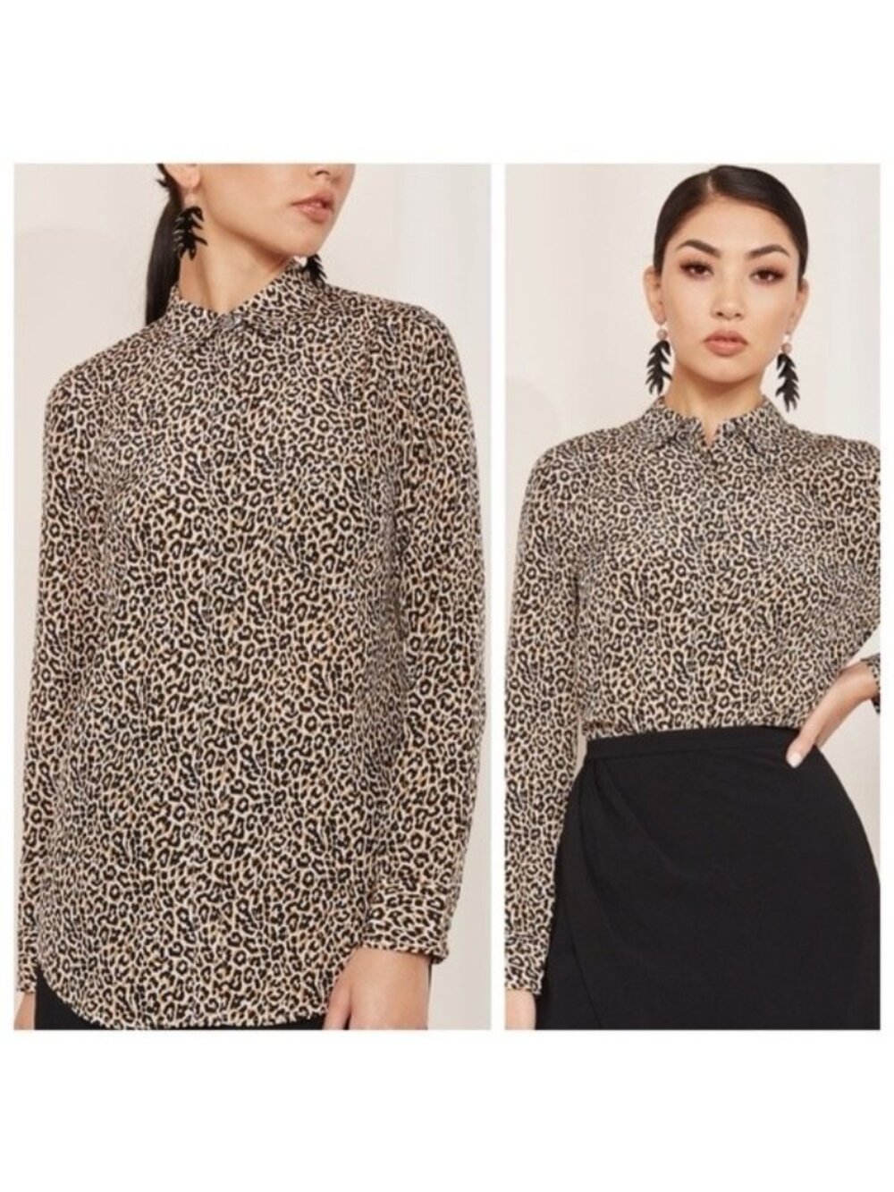 J. Crew Women's Leopard Print Button Front Blouse Size 6 100% Silk Long Sleeve